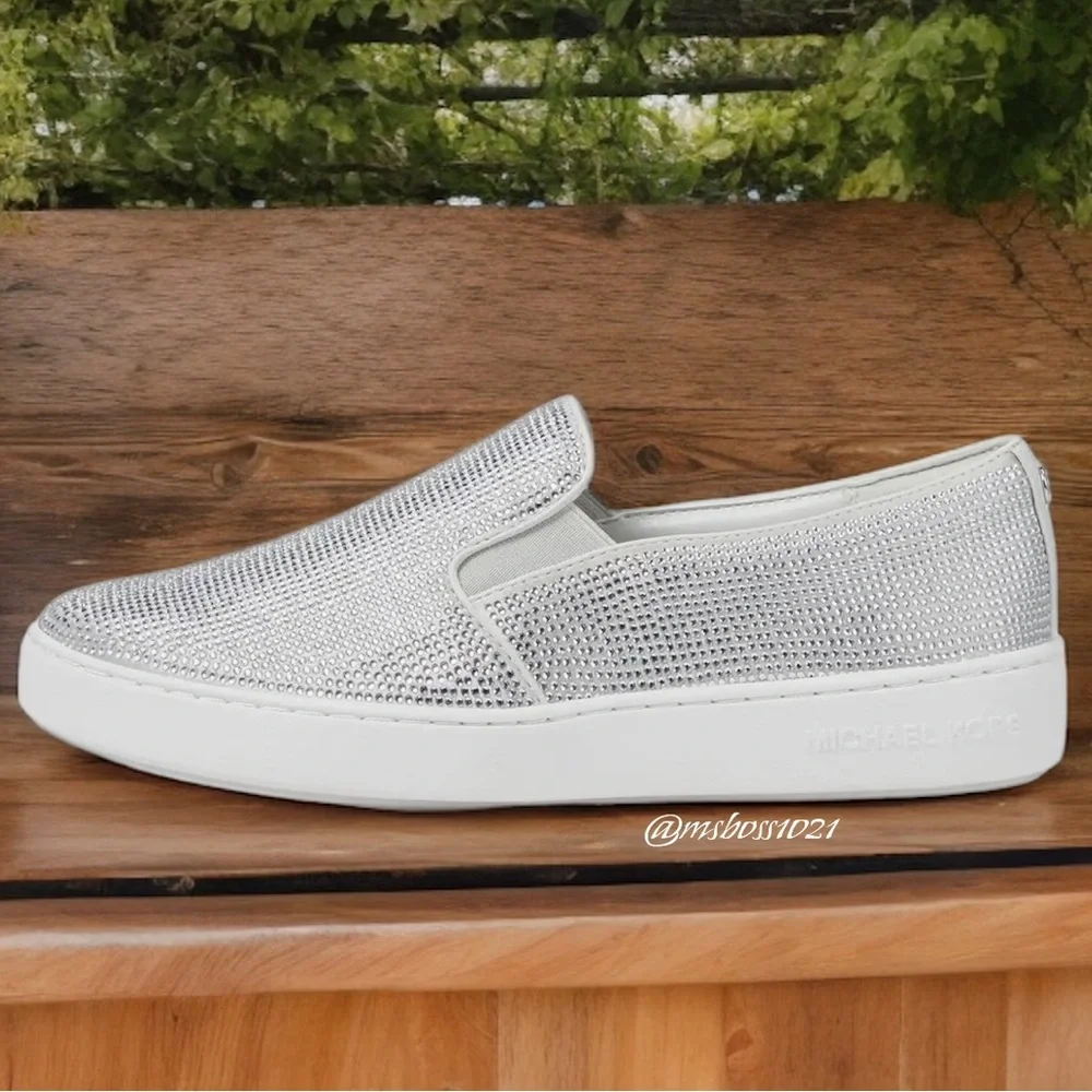 Michael Kors Rhinestone Keaton Slip On Sneaker in Light Slate NEW - Picture 5 of 8